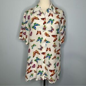 Suitsme Vintage 100% Silk Multicolor Butterflies Print Short Sleeve Blouse
